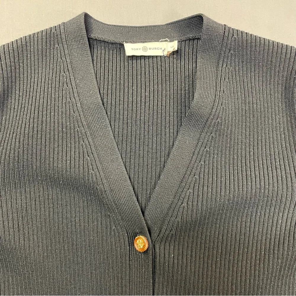 Tory Burch Ribbed Merino Wool Cardigan Sweater, Classic - Womens Large